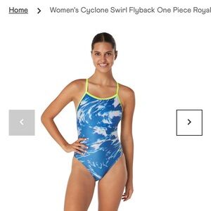 Speedo Women's Swirl Flyback One Piece Swimsuit - Blue and Yellow